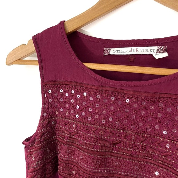 Chelsea & Violet Women’s Size XS Burgundy Red Sequin Tassel Hem Shift Dress - Picture 5 of 9